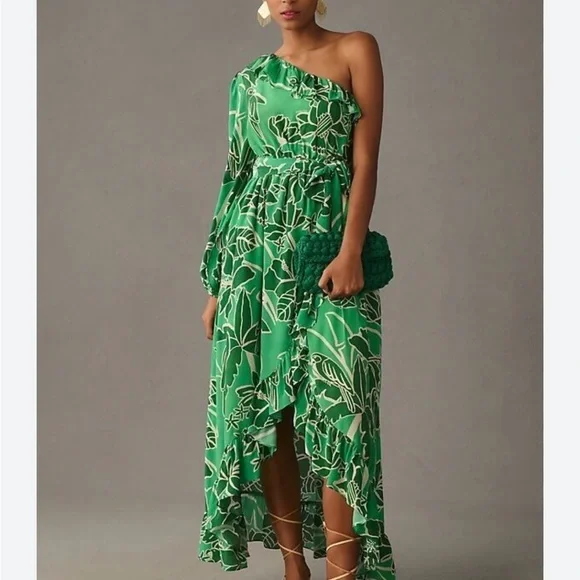 NWOT Farm Río Anthropologie Printed One-Shoulder Ruffle Dress - Women’s Size LG - Picture 1 of 8